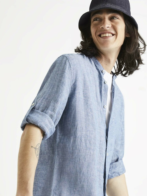 Celio Modrá ľanová košeľa Celio Ratamao