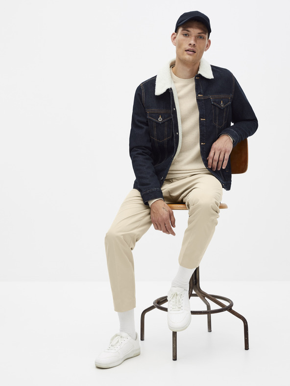 Celio Tmavomodrá džínsová bunda s umelou kožušinou Celio Susherpa