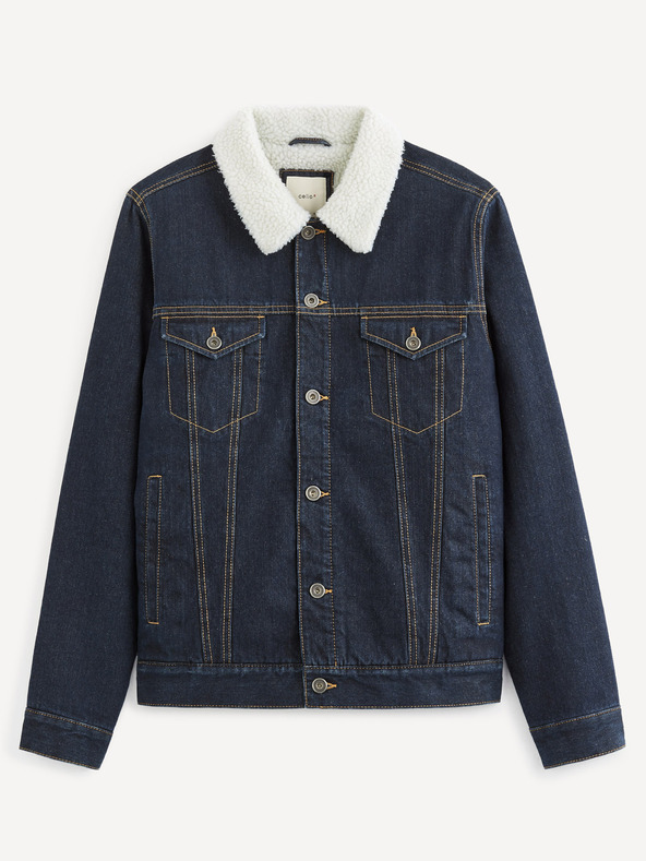 Celio Tmavomodrá džínsová bunda s umelou kožušinou Celio Susherpa