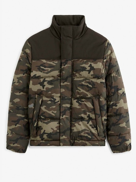 Celio Čierno-zelená maskáčová pánska prešívaná zimná bunda Celio Vuelectron