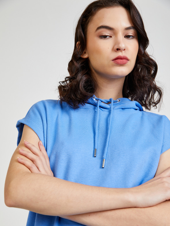 ONLY Modrá dámska mikina s kapucňou Vesta ONLY Siva