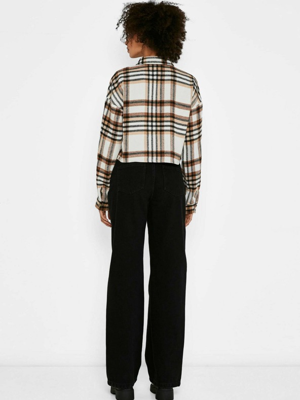 Noisy May Hnedá a krémová kockovaná košeľa Noisy May Flanny