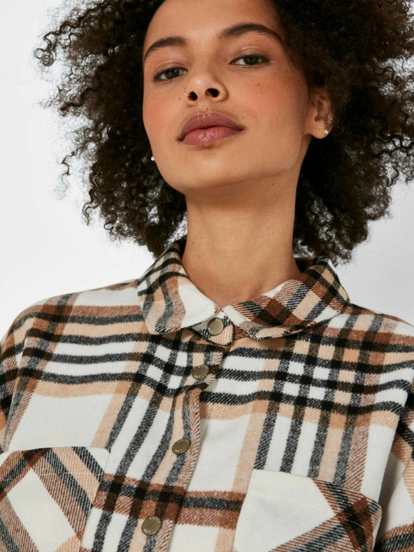 Noisy May Hnedá a krémová kockovaná košeľa Noisy May Flanny