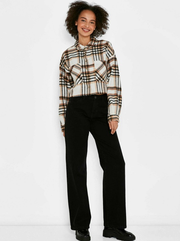 Noisy May Hnedá a krémová kockovaná košeľa Noisy May Flanny