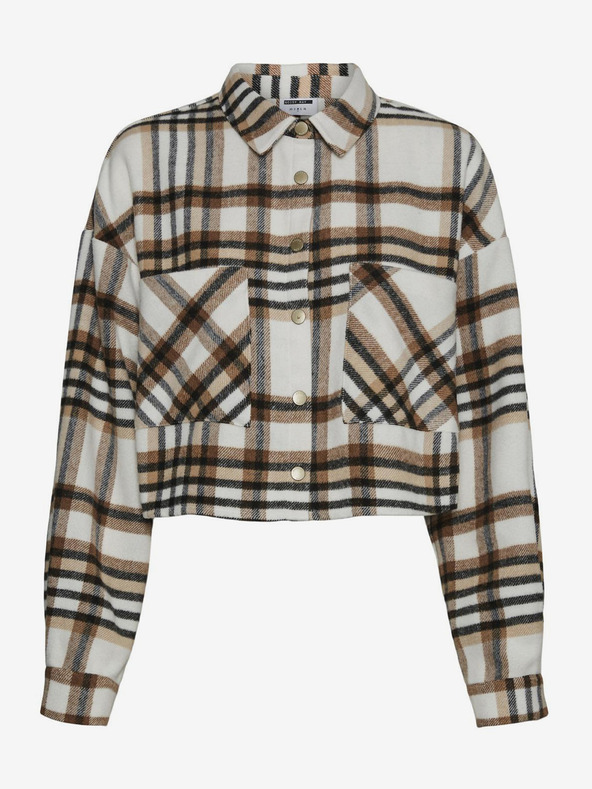 Noisy May Hnedá a krémová kockovaná košeľa Noisy May Flanny