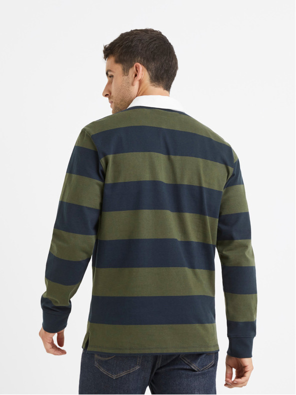 Celio Modro-zelená pánska pruhovaná polokošeľa Celio Verugby