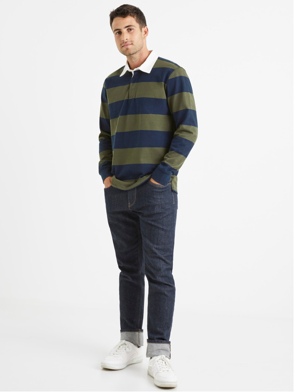 Celio Modro-zelená pánska pruhovaná polokošeľa Celio Verugby