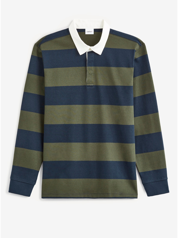 Celio Modro-zelená pánska pruhovaná polokošeľa Celio Verugby