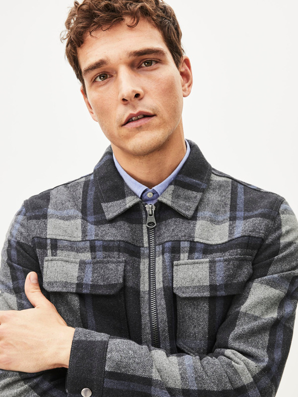 Celio Tmavo šedá pánska kockovaná bunda Celio Punjab