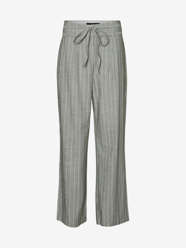 Vero Moda Svetlozelené pruhované nohavice so širokými nohavicami VERO MODA Serena