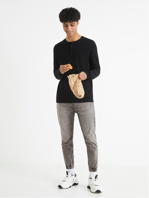 Celio Čierne pánske žíhané tričko Celio Behenley