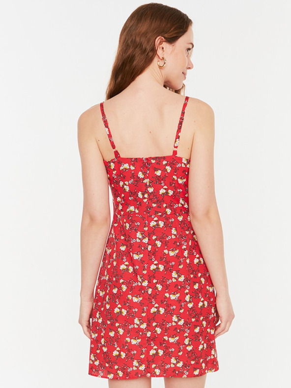 Trendyol Červené dámske kvetované krátke šaty na ramienka Trendyol