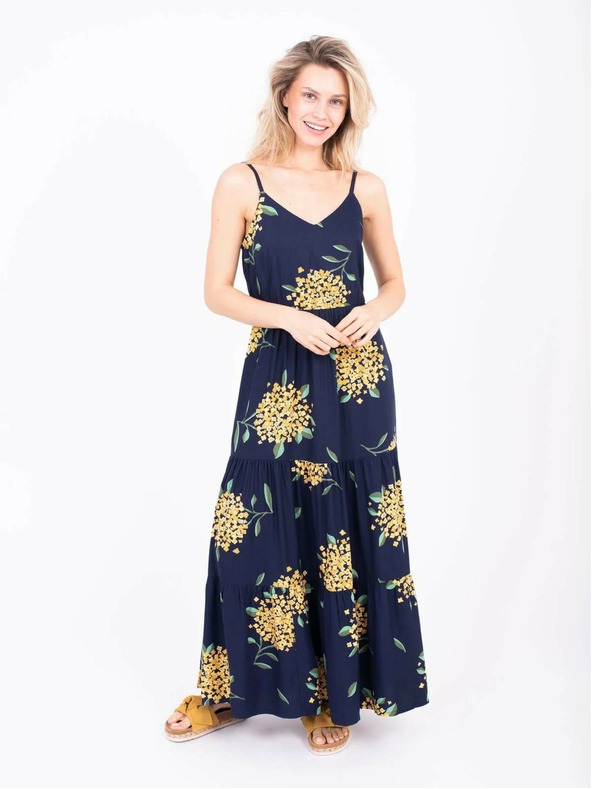 Brakeburn Tmavomodré dámske vzorované maxi šaty na ramienka Brakeburn