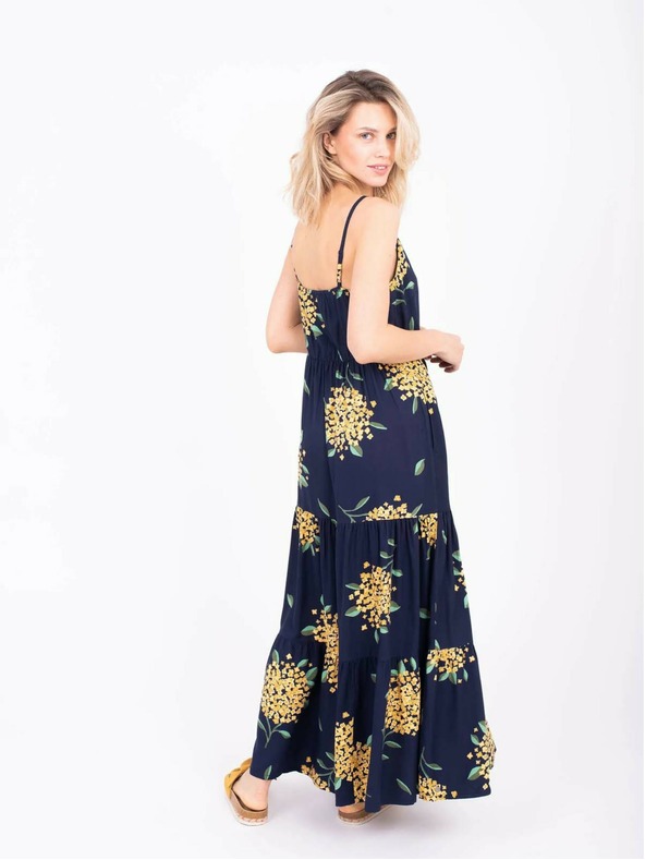 Brakeburn Tmavomodré dámske vzorované maxi šaty na ramienka Brakeburn
