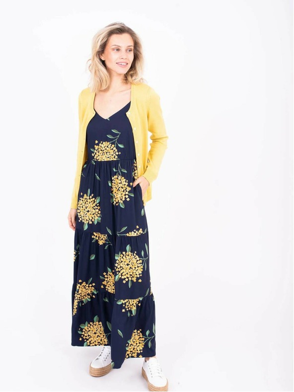 Brakeburn Tmavomodré dámske vzorované maxi šaty na ramienka Brakeburn