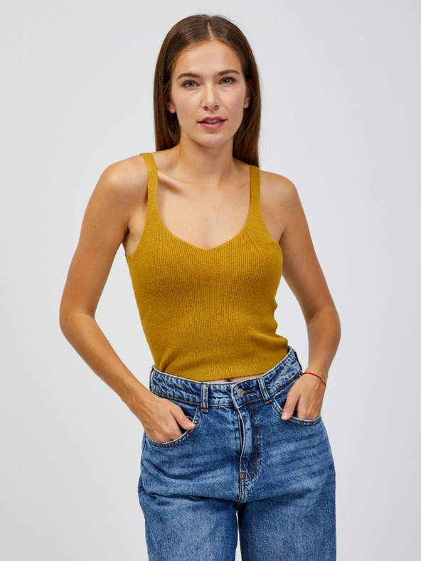 Jacqueline de Yong Horčicový rebrovaný sveter/top 2v1 JDY Sibba