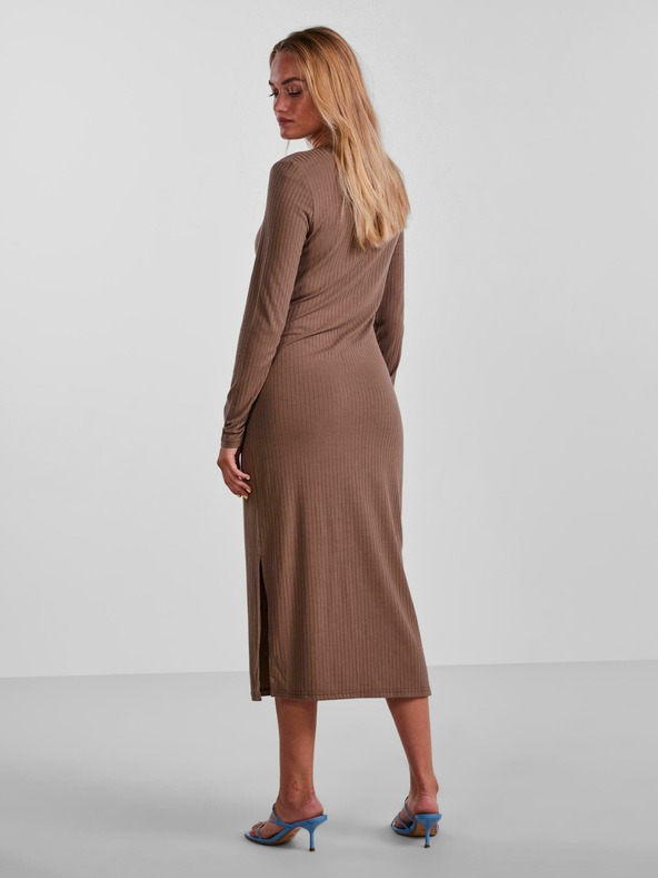 Pieces Pieces Kylie svetlohnedý rebrovaný sveter midi