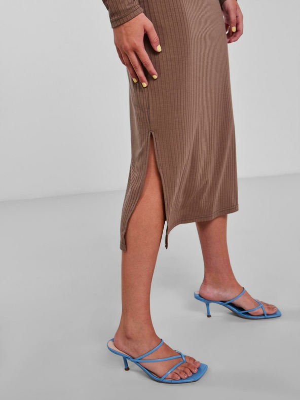 Pieces Pieces Kylie svetlohnedý rebrovaný sveter midi