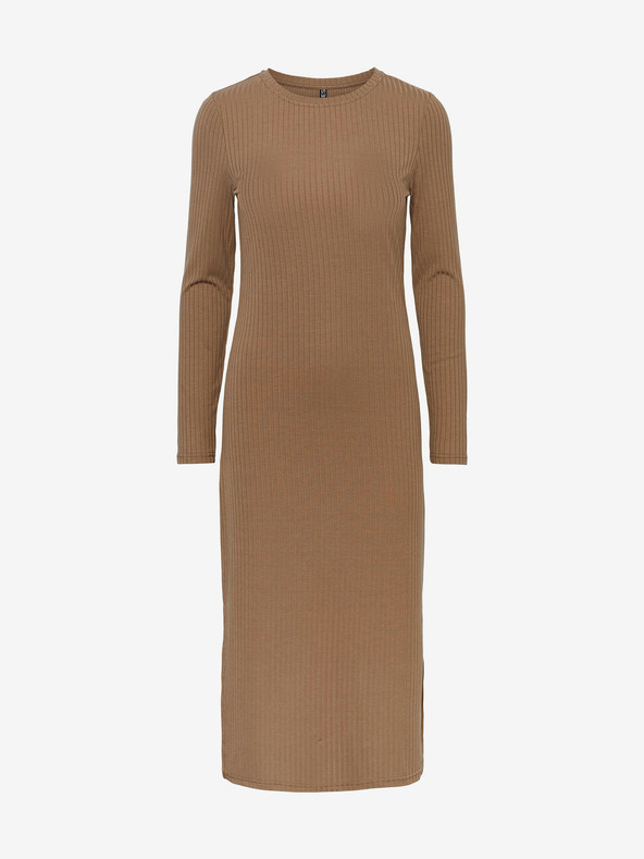 Pieces Pieces Kylie svetlohnedý rebrovaný sveter midi