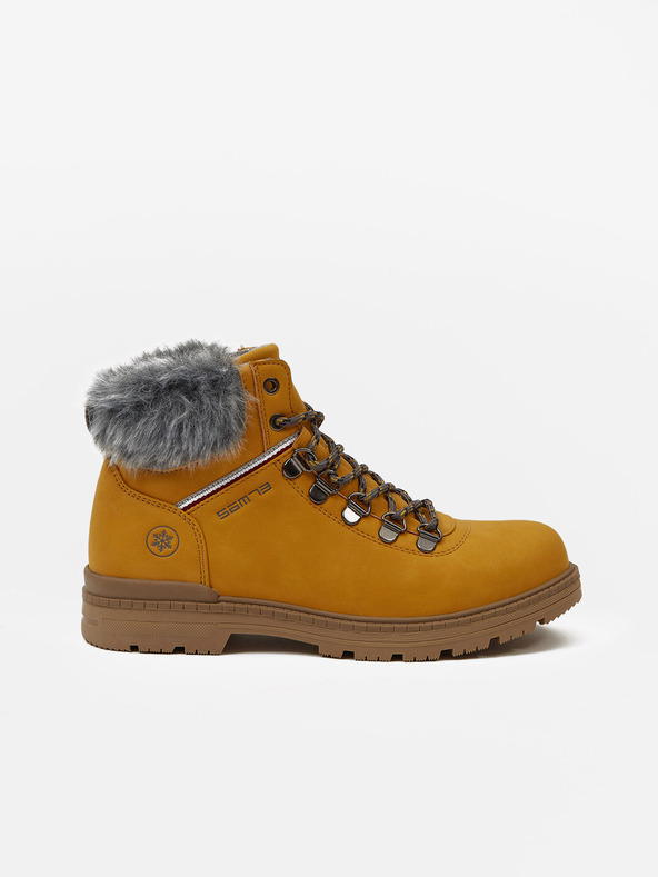 Sam 73 Horčicová dámska zimná členková obuv s umelou kožušinou SAM 73 Mantary