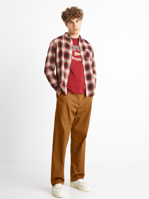 Celio Červená pánska kockovaná košeľa Celio Camulto