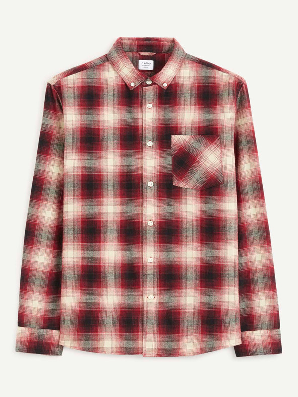 Celio Červená pánska kockovaná košeľa Celio Camulto