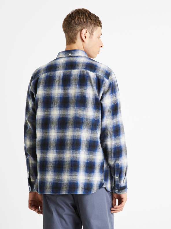 Celio Modrá pánska kockovaná košeľa Celio Camulto