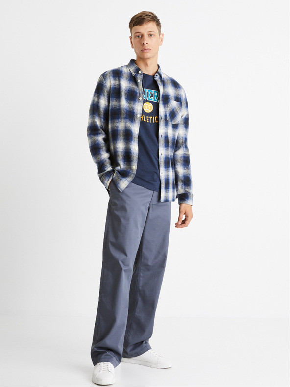 Celio Modrá pánska kockovaná košeľa Celio Camulto