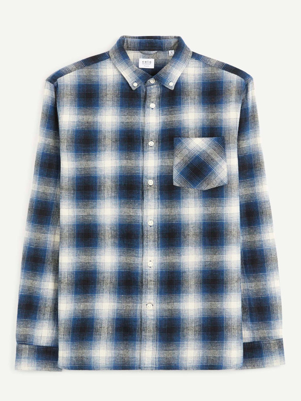 Celio Modrá pánska kockovaná košeľa Celio Camulto