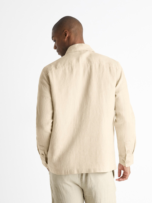 Celio Béžová ľanová košeľa Celio Baston