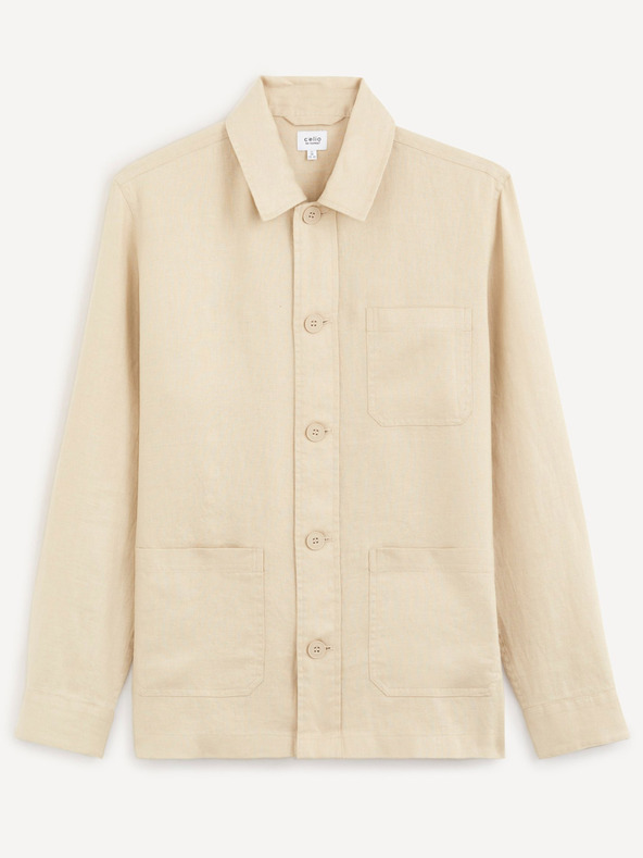 Celio Béžová ľanová košeľa Celio Baston