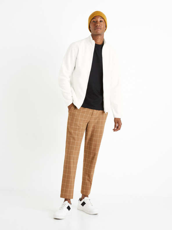 Celio Biela pánska fleecová mikina s kapucňou Celio Cepolaire