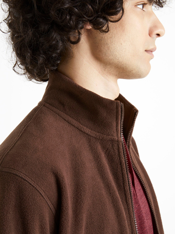 Celio Hnedá pánska flísová mikina Celio Cepolaire