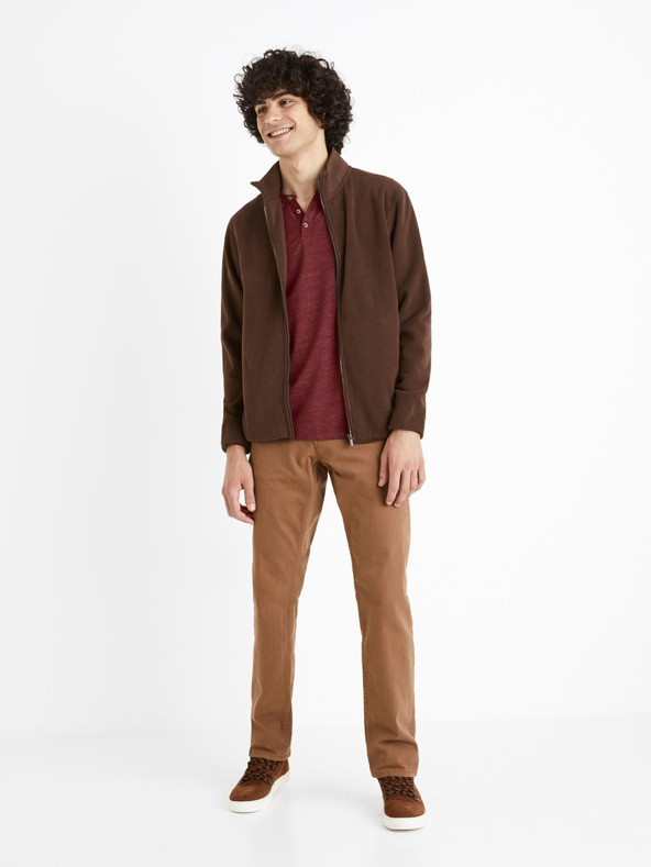 Celio Hnedá pánska flísová mikina Celio Cepolaire