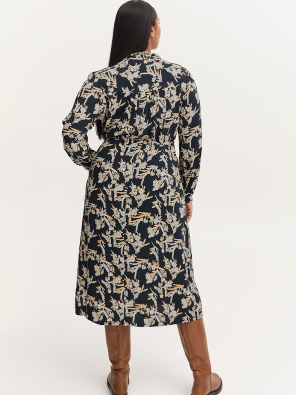 Fransa Krémová a modrá kvetinová košeľa midi s viazankou Fransa