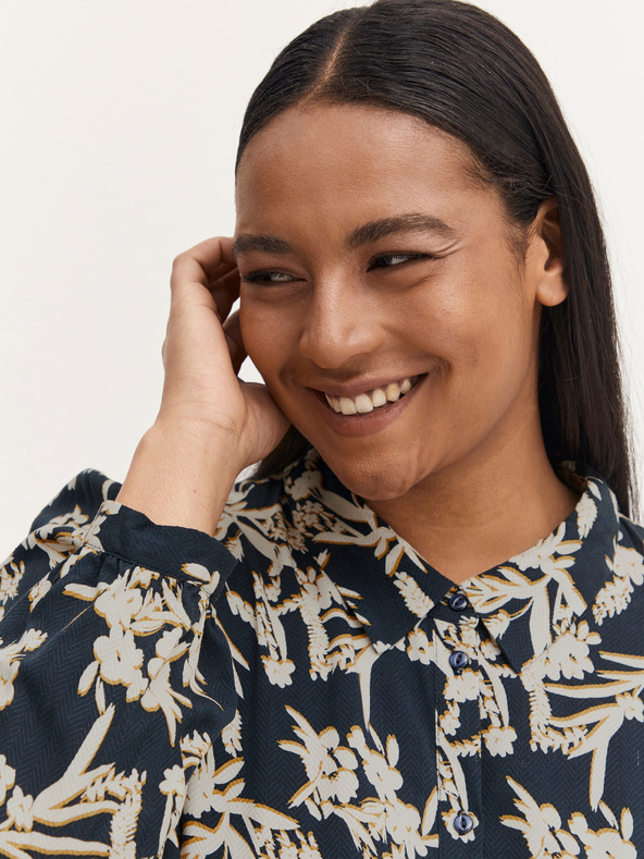 Fransa Krémová a modrá kvetinová košeľa midi s viazankou Fransa