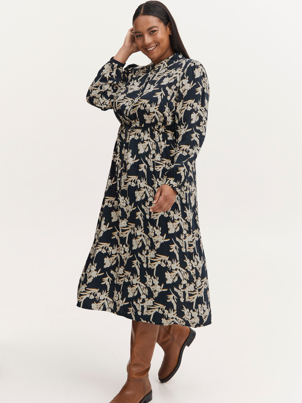 Fransa Krémová a modrá kvetinová košeľa midi s viazankou Fransa