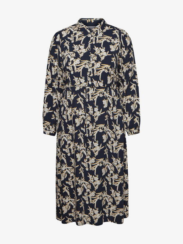 Fransa Krémová a modrá kvetinová košeľa midi s viazankou Fransa