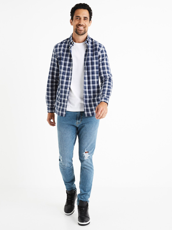 Celio Modrá pánska kockovaná košeľa Celio Canew