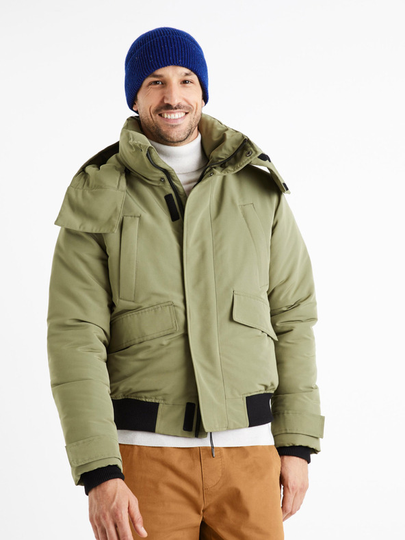 Celio Pánska khaki bunda s kapucňou Celio Cuchunky