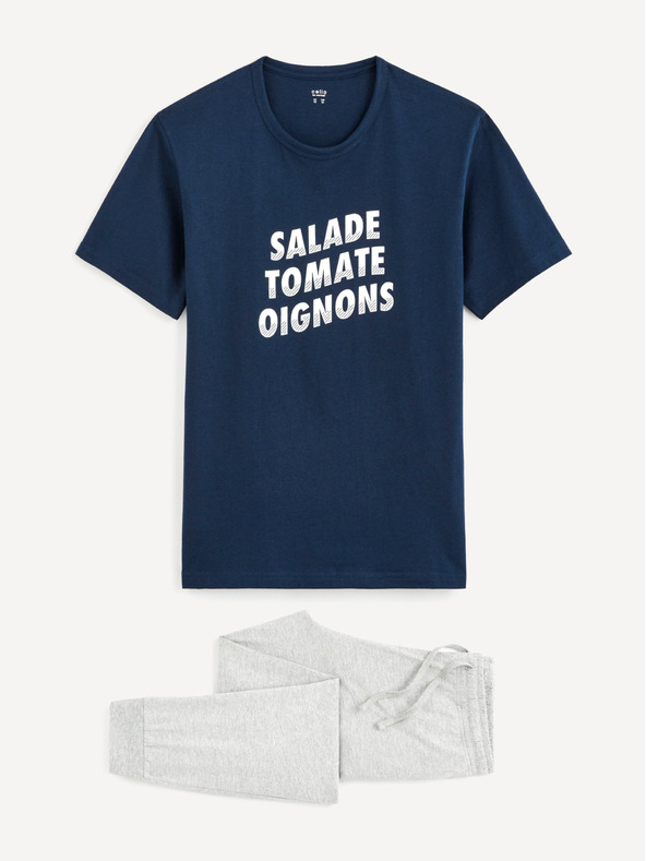 Celio Šedé a modré pánske pyžamo v darčekovom balení Celio Kebab