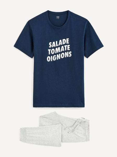 Celio Šedé a modré pánske pyžamo v darčekovom balení Celio Kebab