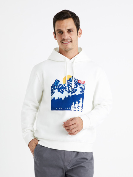 Celio Biela pánska mikina s kapucňou Celio Ceslalom