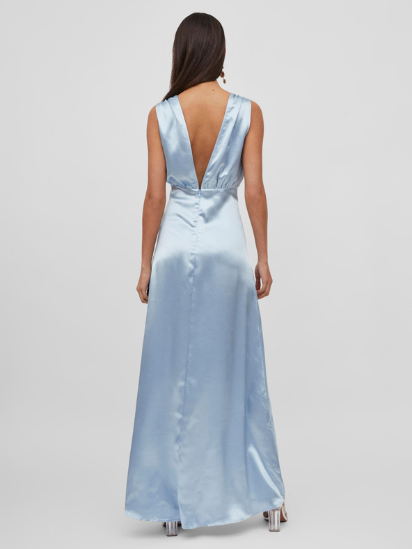 Vila Svetlomodré dámske saténové maxi šaty VILA Sittas