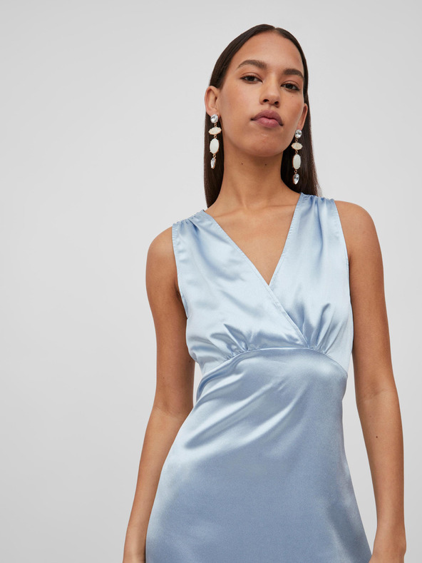 Vila Svetlomodré dámske saténové maxi šaty VILA Sittas