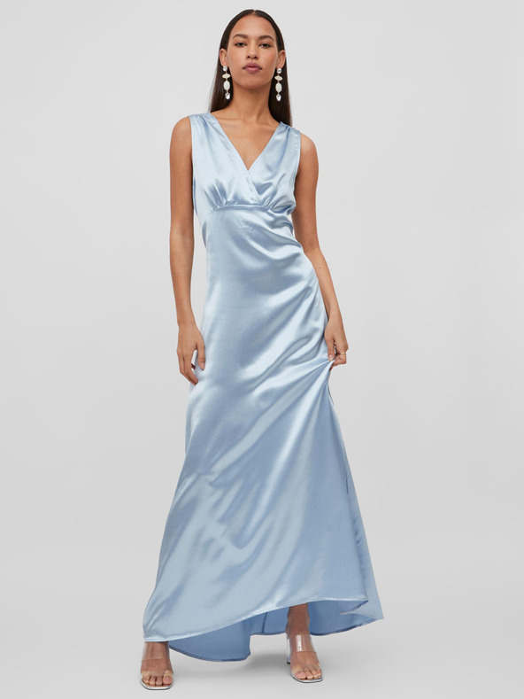 Vila Svetlomodré dámske saténové maxi šaty VILA Sittas