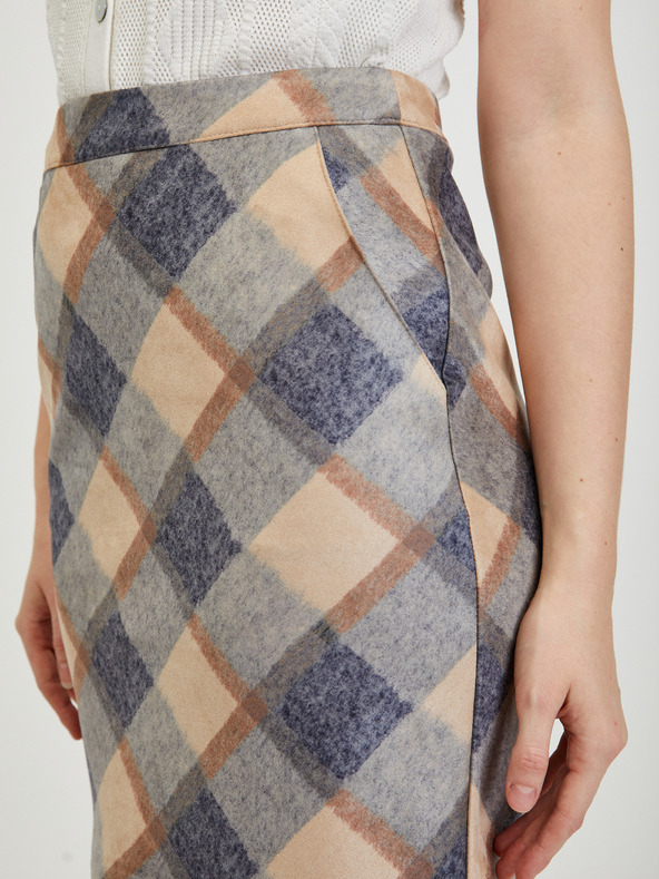 Orsay Béžová a sivá dámska kockovaná sukňa ORSAY