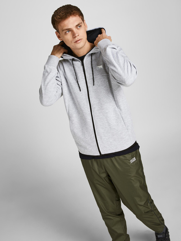 Jack & Jones Svetlošedá pánska mikina Jack & Jones Air s kapucňou na zips