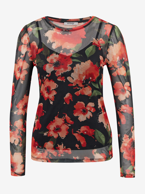 Orsay Červeno-čierna dámska kvetinová košeľa ORSAY