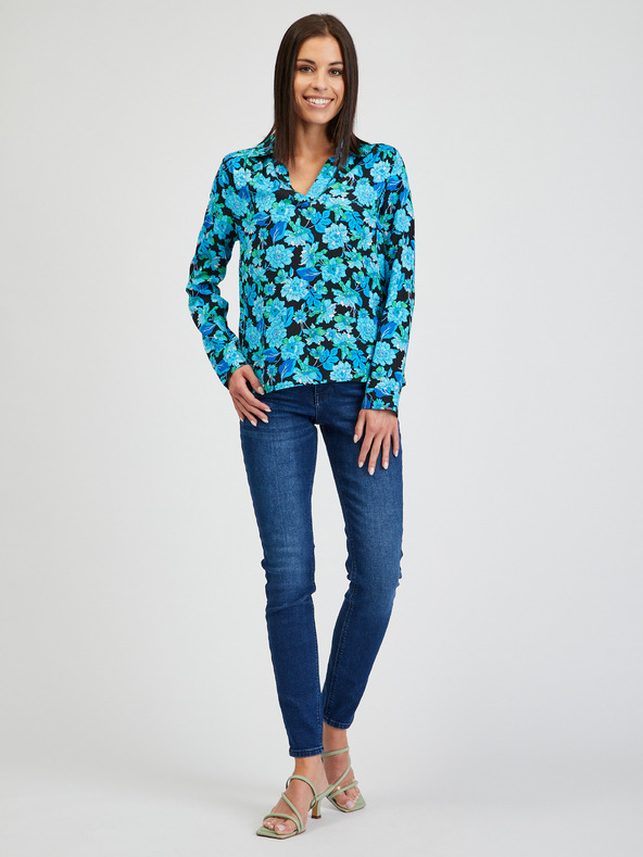 Orsay Modrá dámska kvetinová blúzka ORSAY